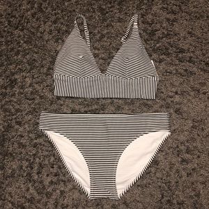 BRAND NEW! aerie black and white striped bikini